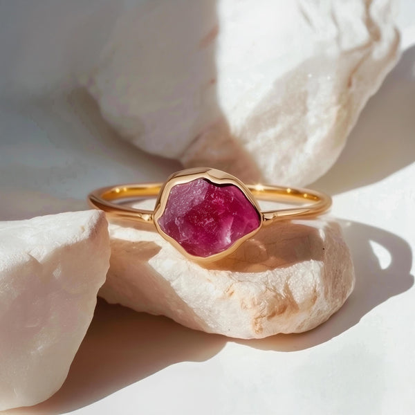 Raw Ruby Ring in Yellow Gold