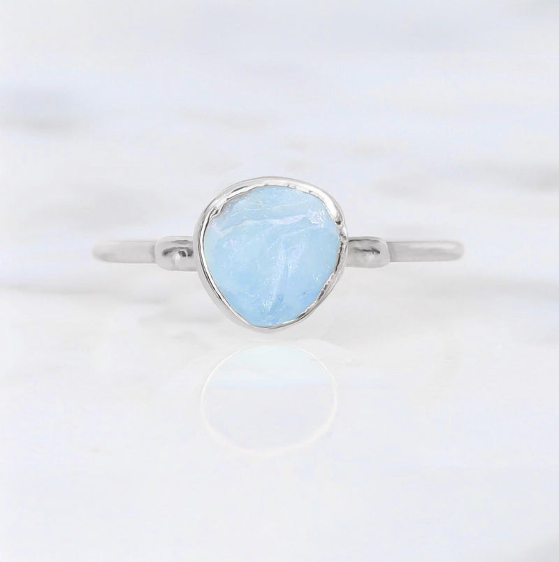 Dainty Raw Aquamarine Ring in Silver