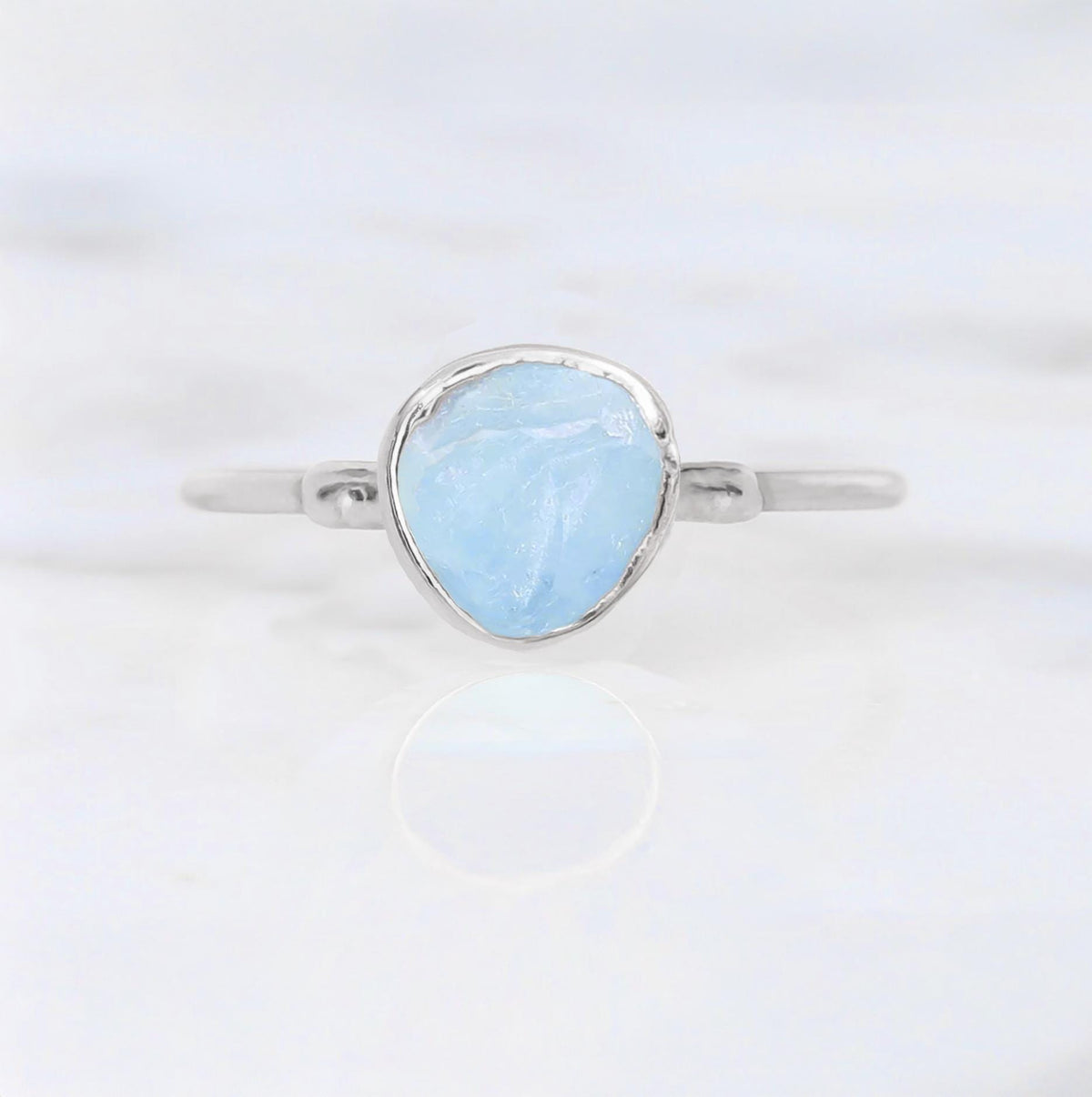 Dainty Raw Aquamarine Ring in Silver