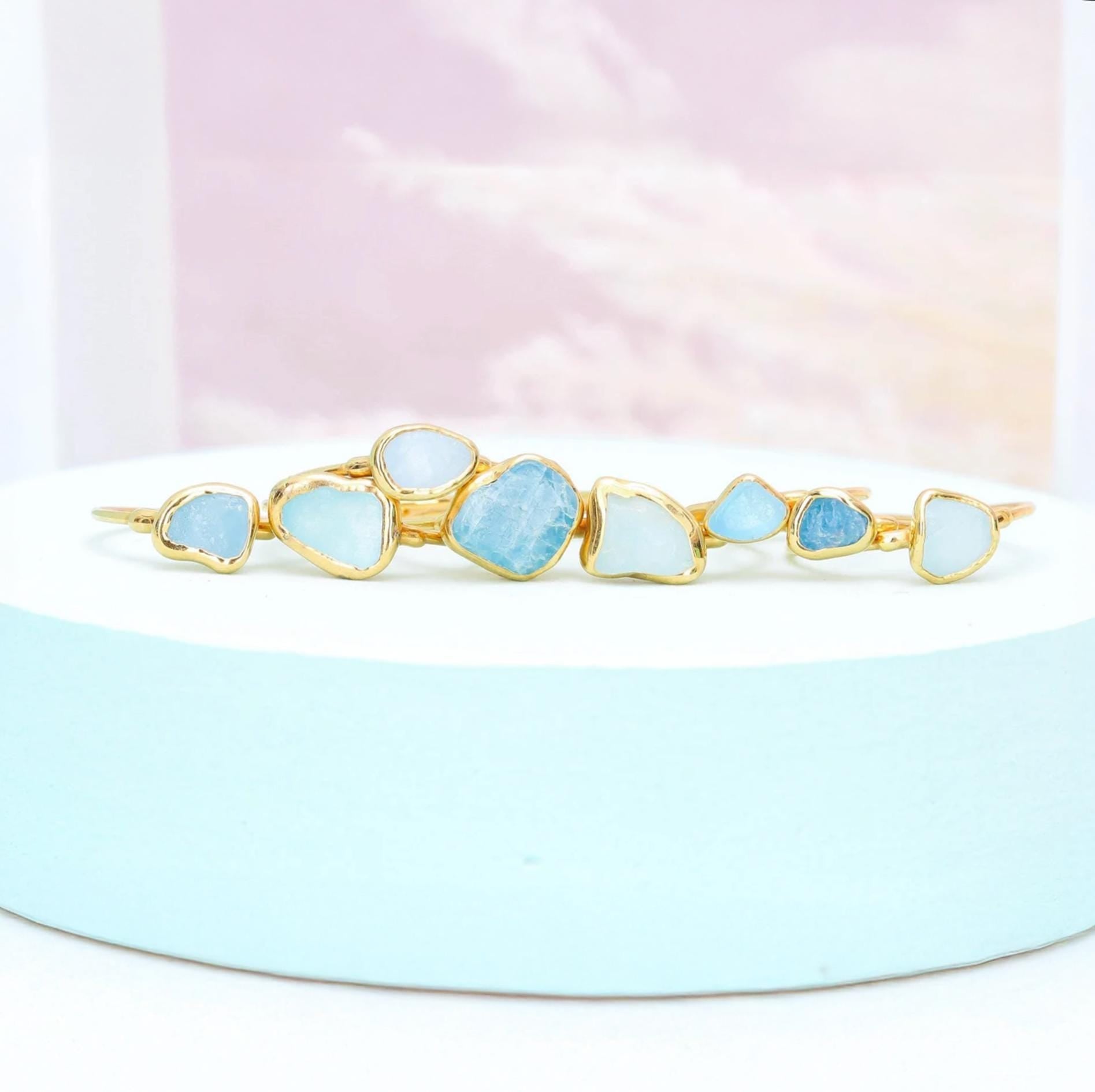 Dainty Raw Aquamarine Ring in Silver