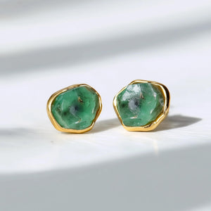 Raw Emerald Earrings • May Birthstone Gift for Her • Handmade Jewelry • Genuine Natural Emerald • Raw Crystal Earrings • Antique Style •