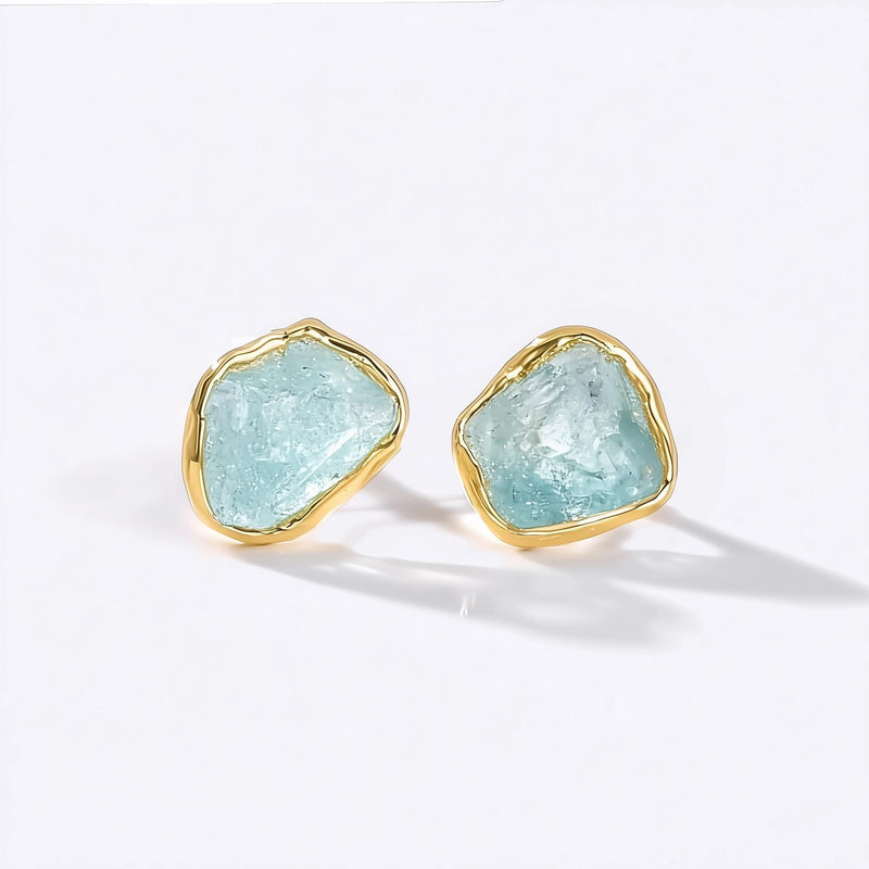 New Raw Aquamarine Stud Earrings