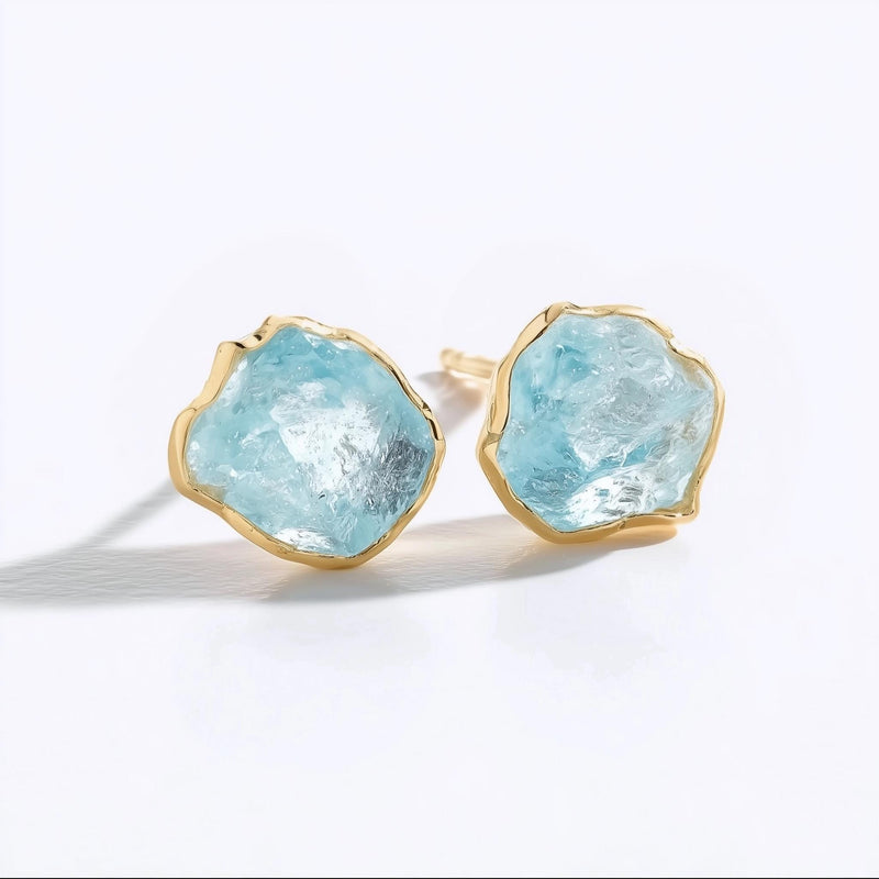 New Raw Aquamarine Stud Earrings