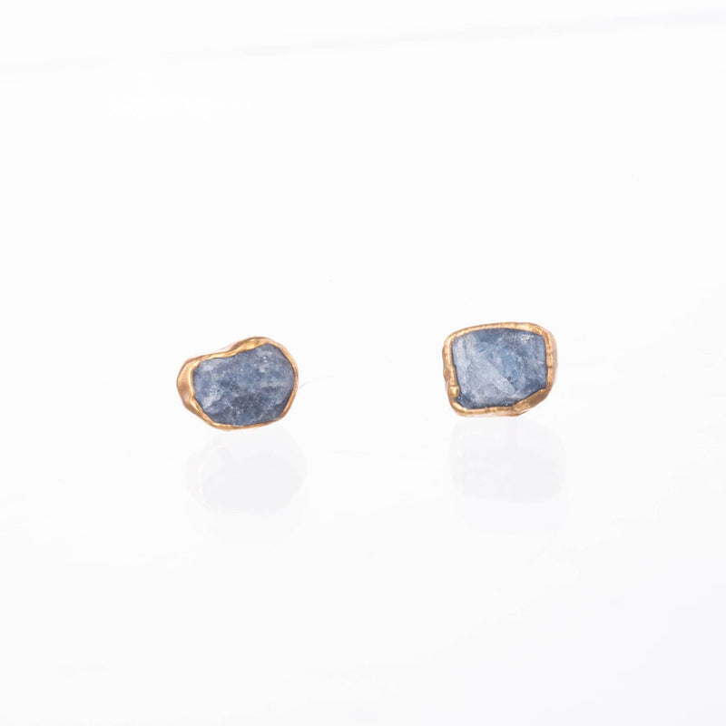 Large Raw Sapphire Earrings Gold September Birthstone Stud
