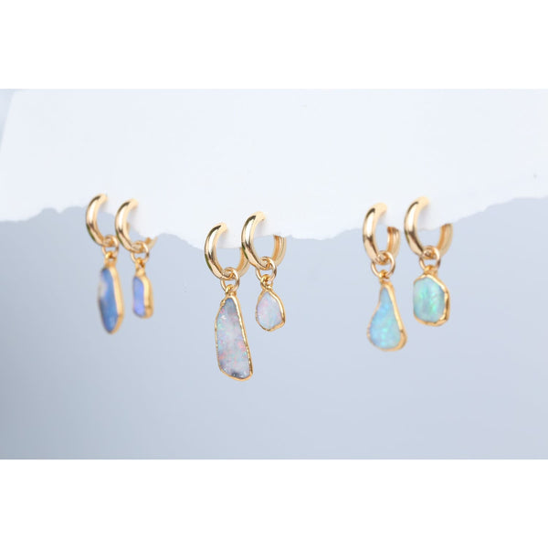 Australian Opal Hoop Earrings in 14 Karat Yellow Gold by The Hileman  Collection