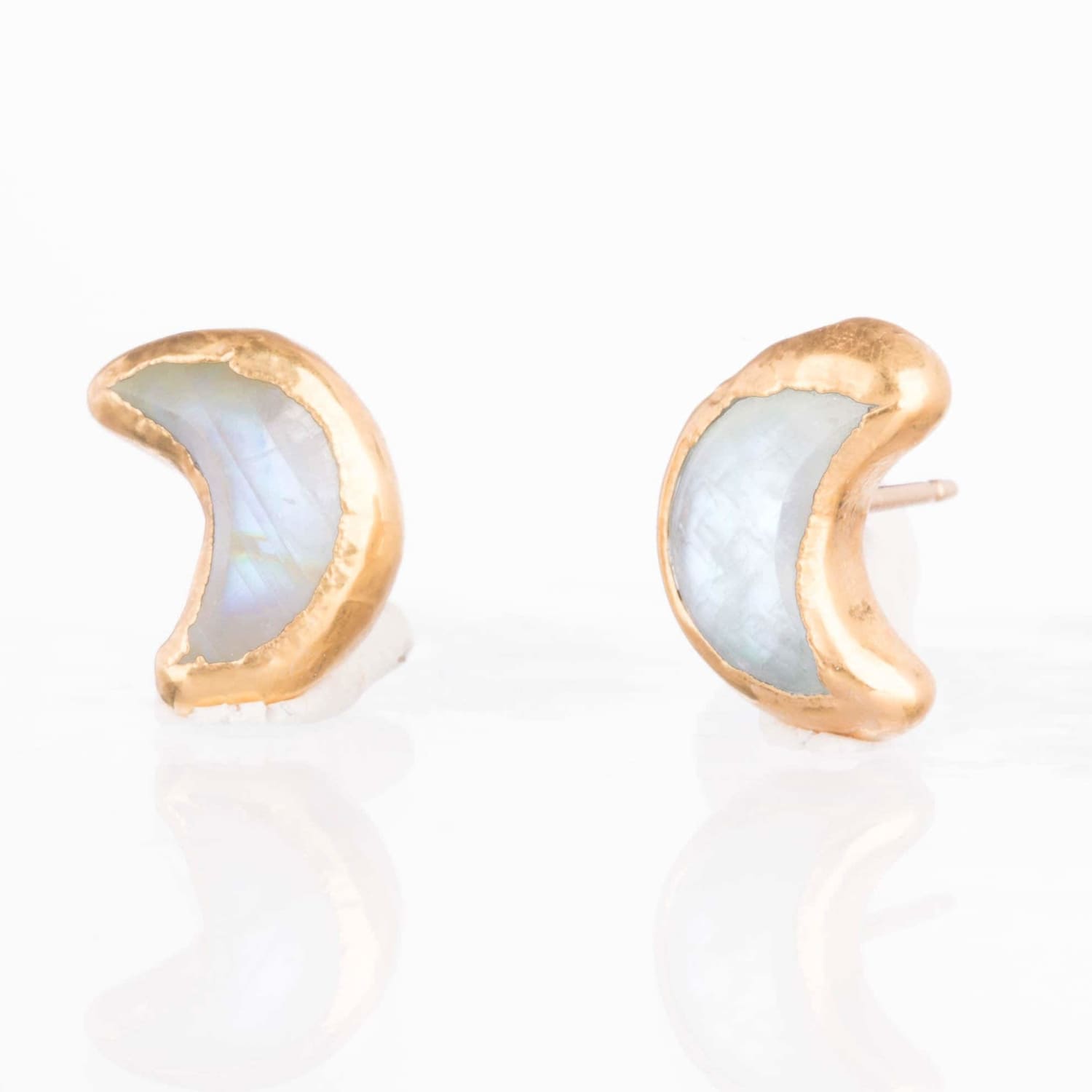 Moon Moonstone Earrings • Gold Filled • Rainbow Studs • June