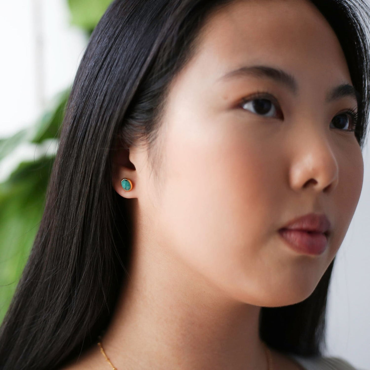 Natural Emerald Earrings • Gold Filled Oval Studs May