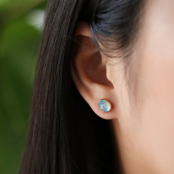 Oval Aquamarine Earrings • Gold Filled • Minimalist Stud •