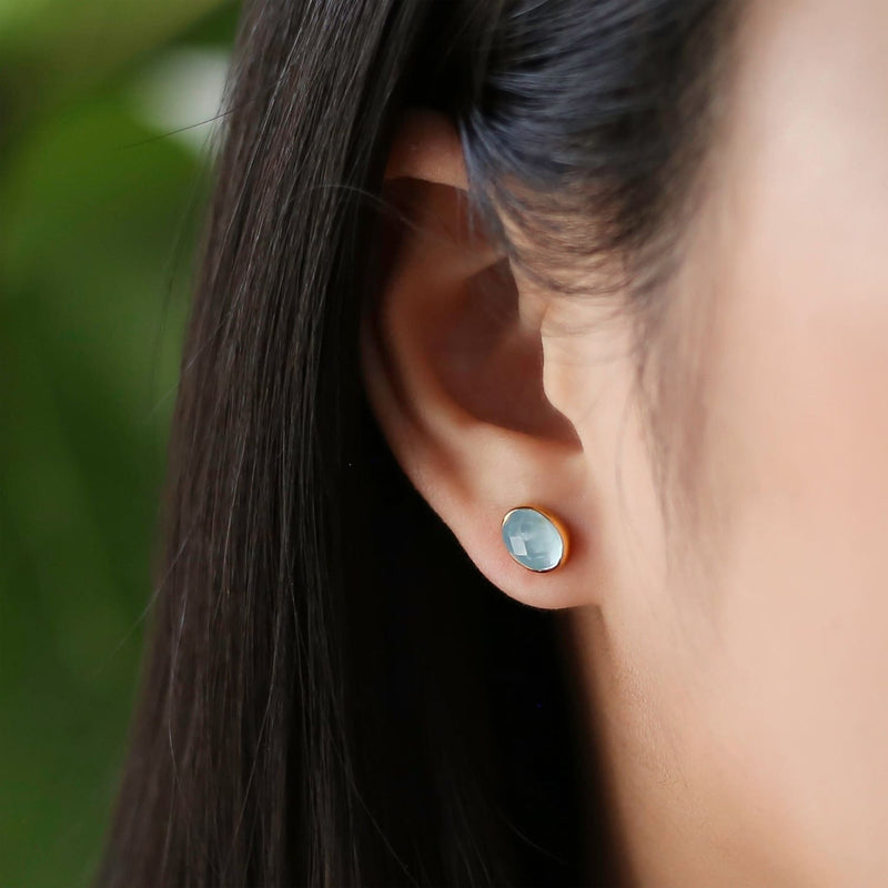 Oval Aquamarine Earrings • Gold Filled • Minimalist Stud •