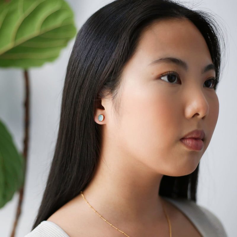 Oval Aquamarine Earrings • Gold Filled • Minimalist Stud •