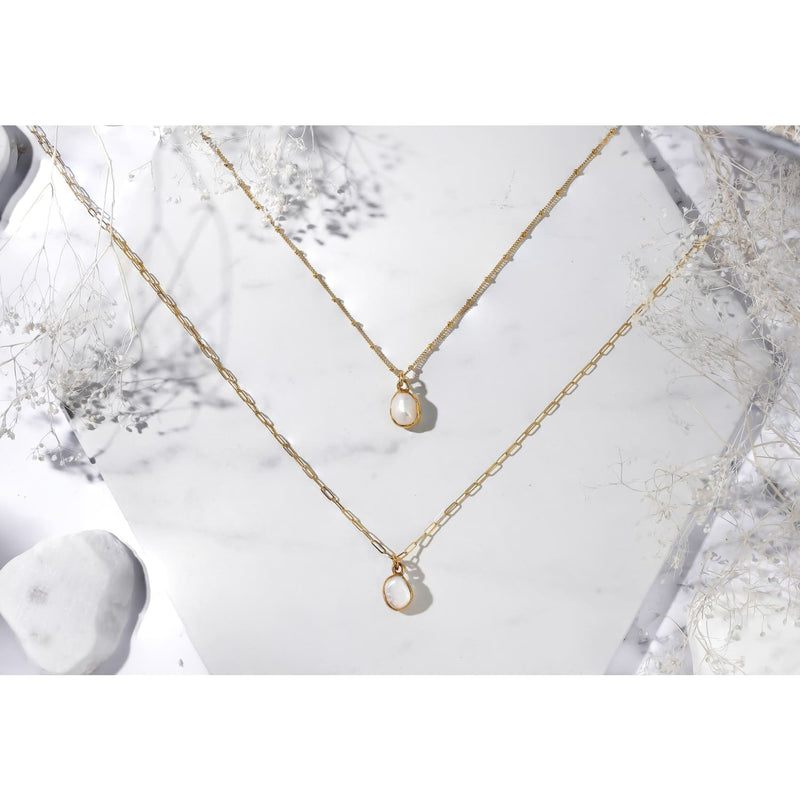 Pearl Choker Necklace • Snake Chain • Gold Filled • June