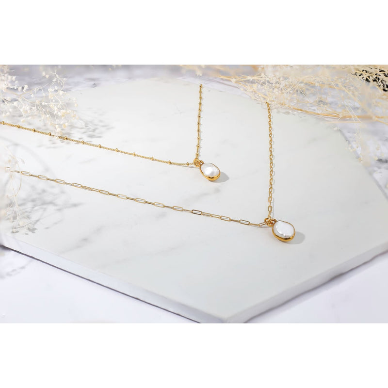 Pearl Choker Necklace • Snake Chain • Gold Filled • June