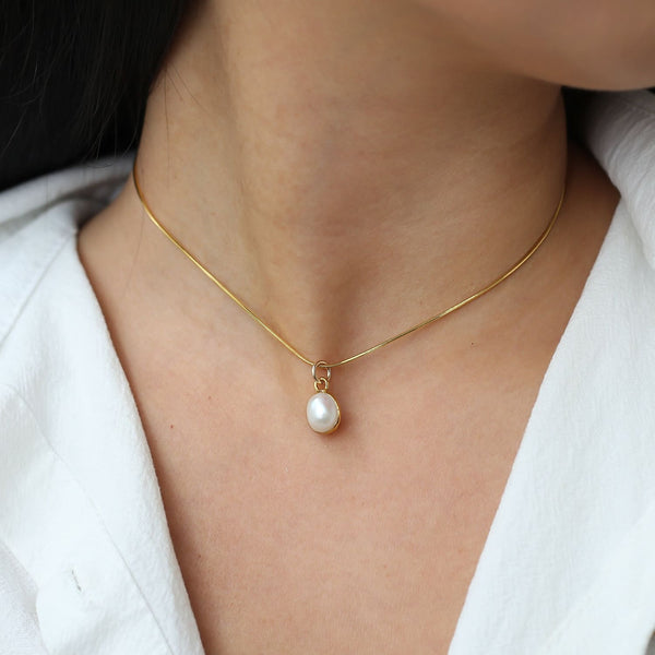 Pearl Choker Necklace • Snake Chain • Gold Filled • June
