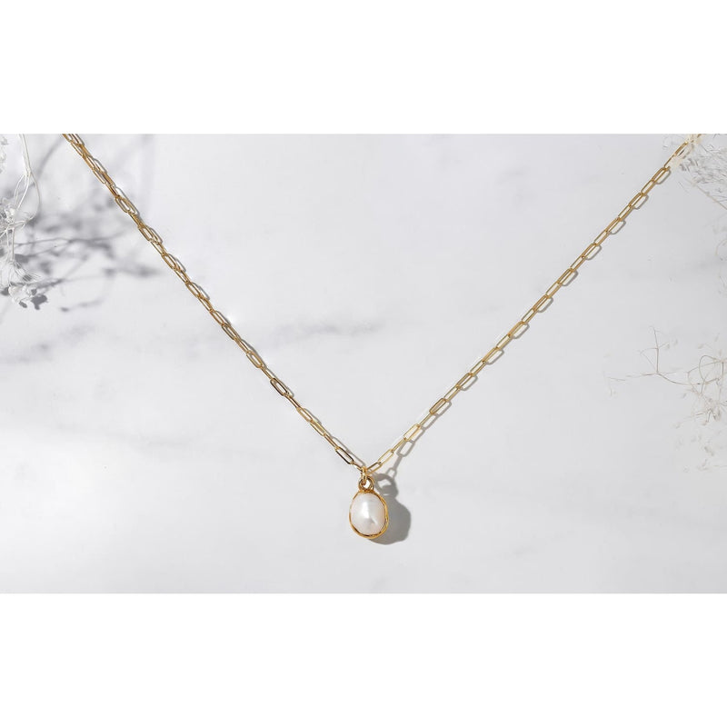 Pearl Choker Necklace • Snake Chain • Gold Filled • June