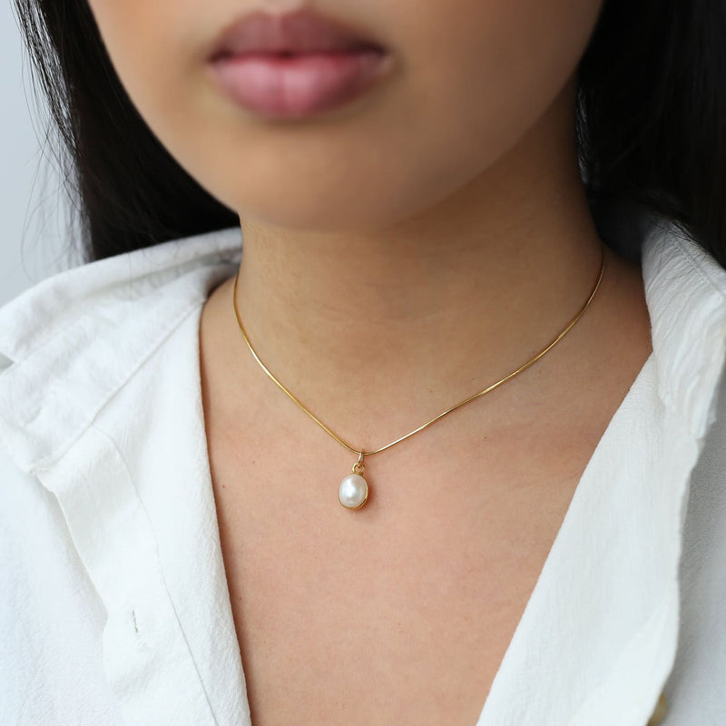 Pearl Choker Necklace • Snake Chain • Gold Filled • June