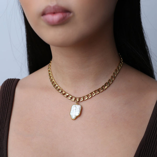 Pearl Cuban Link Choker Necklace • Real Baroque • Gothic Raw