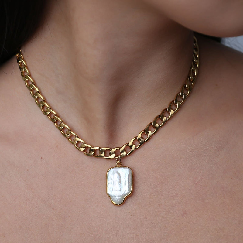 Pearl Cuban Link Choker Necklace • Real Baroque • Gothic Raw