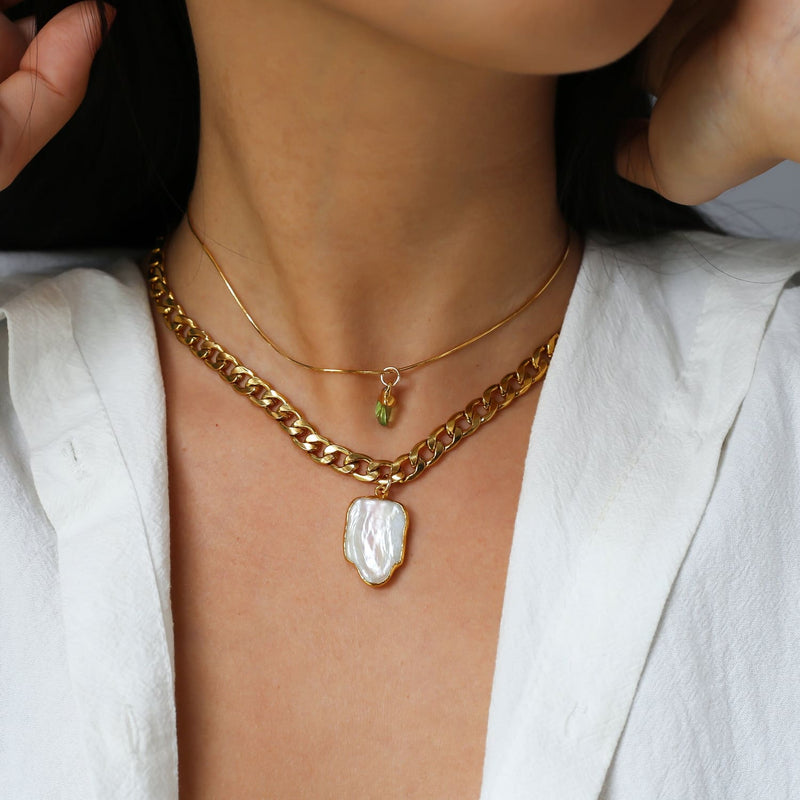 Pearl Cuban Link Choker Necklace • Real Baroque • Gothic Raw