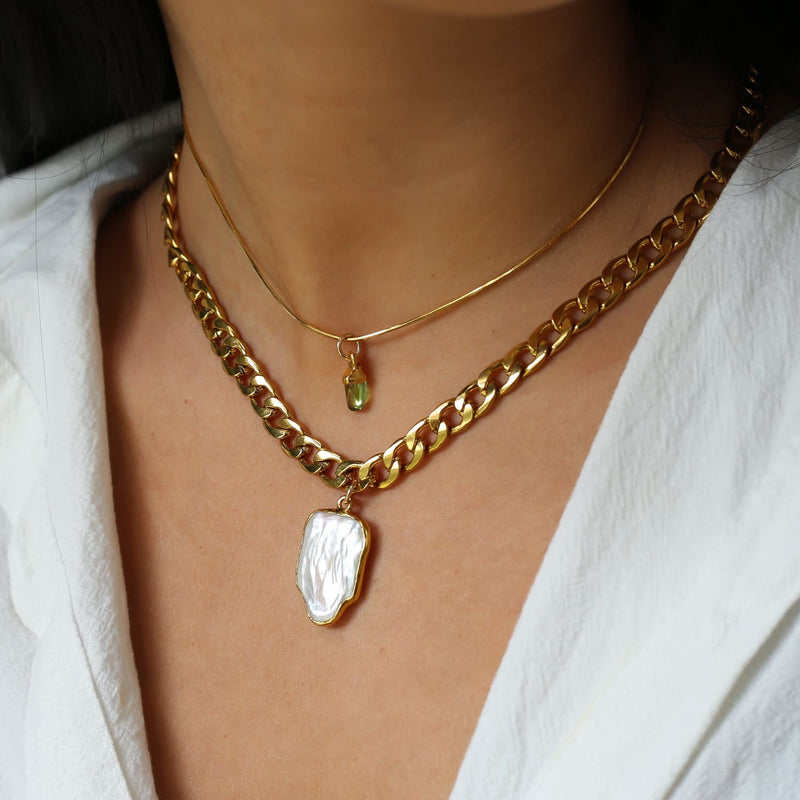 Pearl Cuban Link Choker Necklace • Real Baroque • Gothic Raw