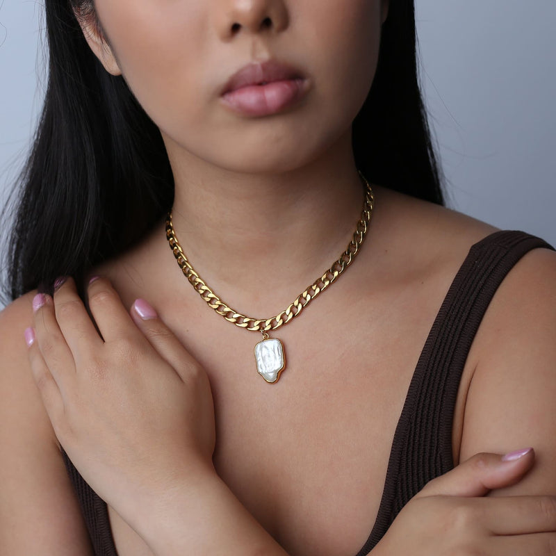 Pearl Cuban Link Choker Necklace • Real Baroque • Gothic Raw