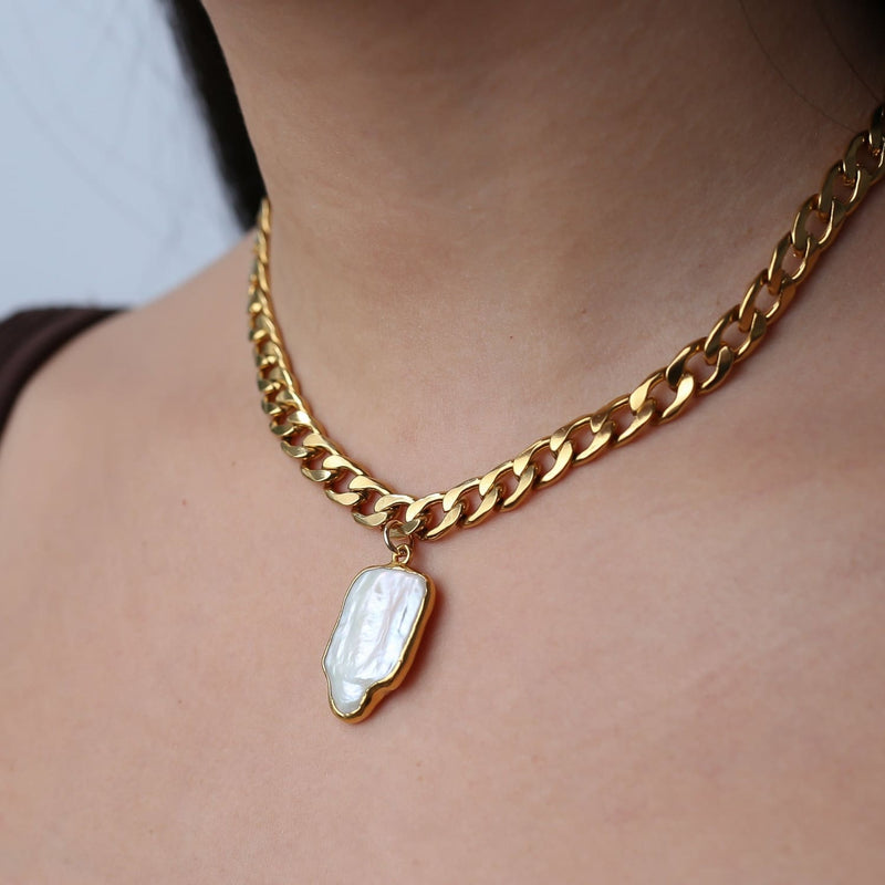 Pearl Cuban Link Choker Necklace • Real Baroque • Gothic Raw