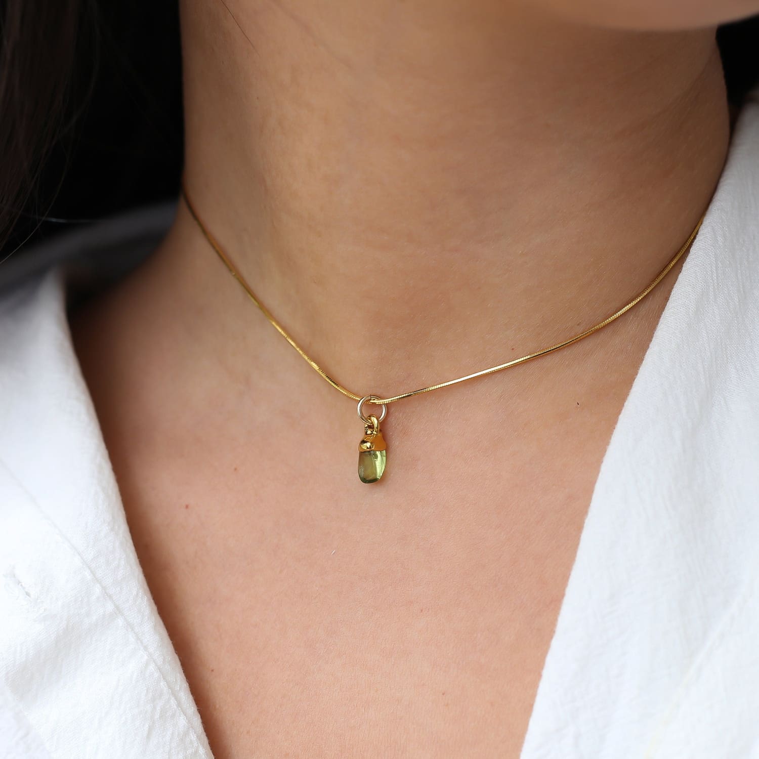 Peridot Choker • Raw Gemstone Crystal Necklace • 24k Gold