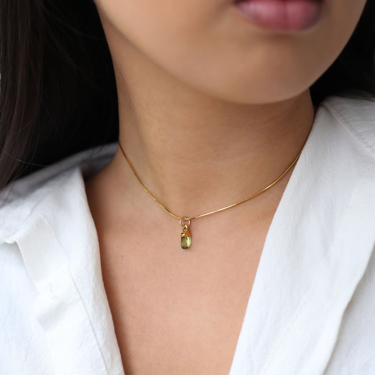 Peridot Choker • Raw Gemstone Crystal Necklace • 24k Gold Ringcrush