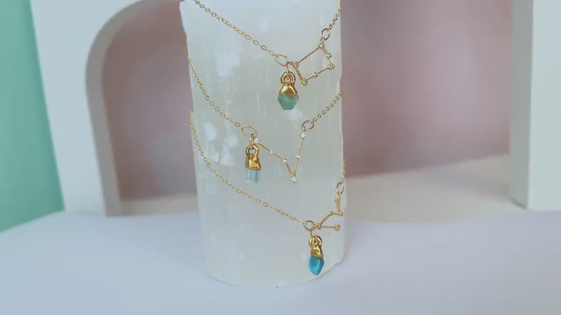 Dainty Zodiac Bracelet • Gold Filled • Personalized Astrology Raw Birthstone Bracelet • Summer Constellation Jewelry • Capricorn Aries Virgo