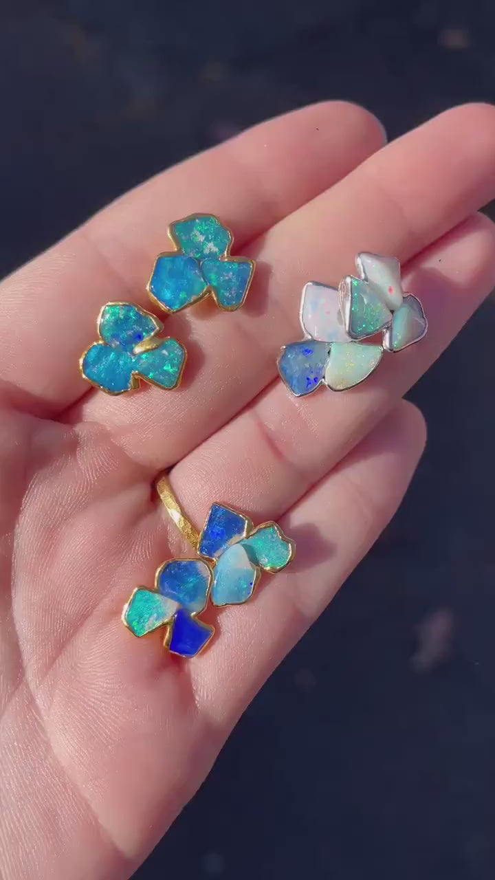 Raw Australian Opal Cluster Stud Earrings