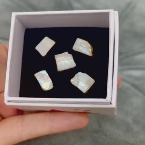 Natural Rainbow Moonstone Earrings • June Birthstone • Gold Filled • Handmade Summer Jewelry • Raw Gemstone Witchy Earrings • 24k Dip • Pair