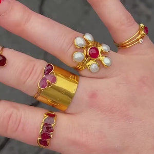 Pink Tourmaline Fleur Ring, Art Deco Pink Tourmaline Ring for Women, Pink Stone Ring, Gemstone  Ring, Dainty Elegant Ring  • 24k Dip