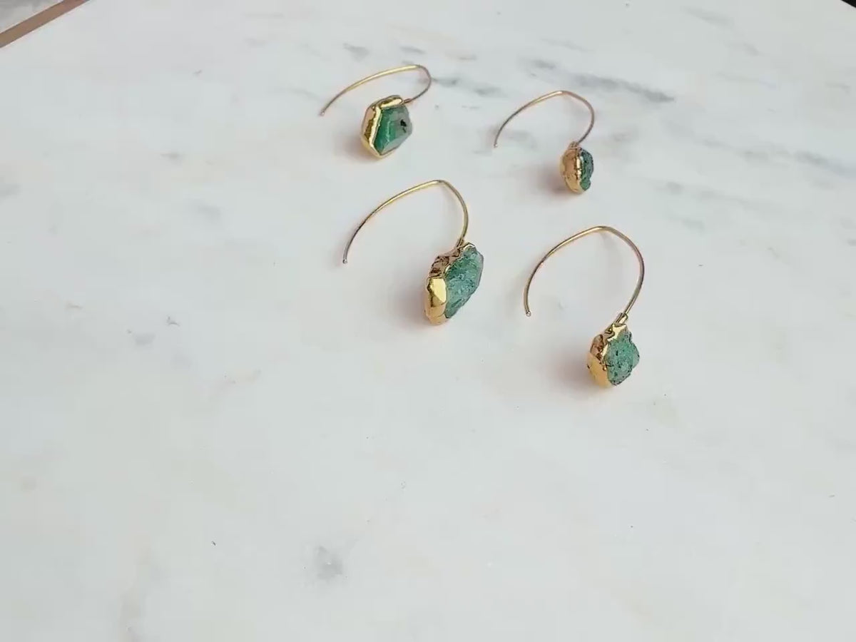 Edgy Raw Emerald Drop and Dangle Earrings