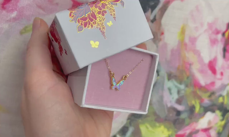 Butterfly Opal Necklace, Kyocera Opal October Birthstone