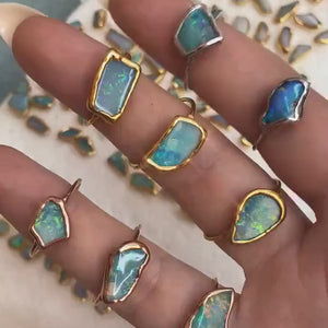 Gold Raw Opal Ring for Women • Gold Filled • Bohemian Gemstone • Alt Engagement Ring • October Birthstone • 24k Dip • Australian Fire Opal
