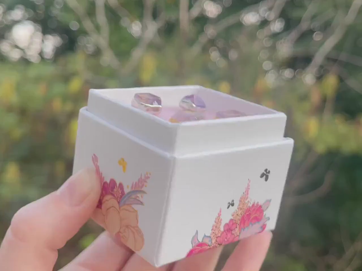 Raw Ametrine Stud Earrings w/ Gold Fill, Unique Natural Amethyst and Citrine Rough  Jewelry. Cube Rectangle Gemstone. Handmade in USA