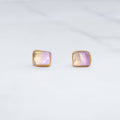 Raw Ametrine Stud Earrings w/ Gold Fill, Unique Natural Amethyst and Citrine Rough Crystal Jewelry. Cube Rectangle Gemstone. Handmade in USA