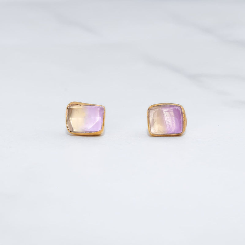 Raw Ametrine Stud Earrings w/ Gold Fill Unique Natural
