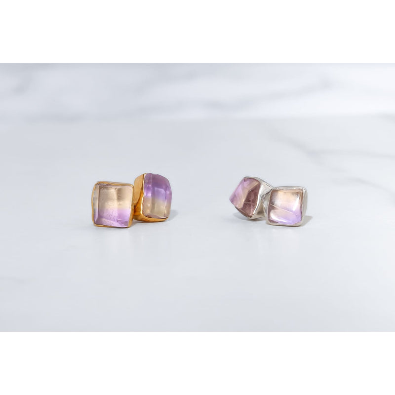 Raw Ametrine Stud Earrings w/ Gold Fill Unique Natural