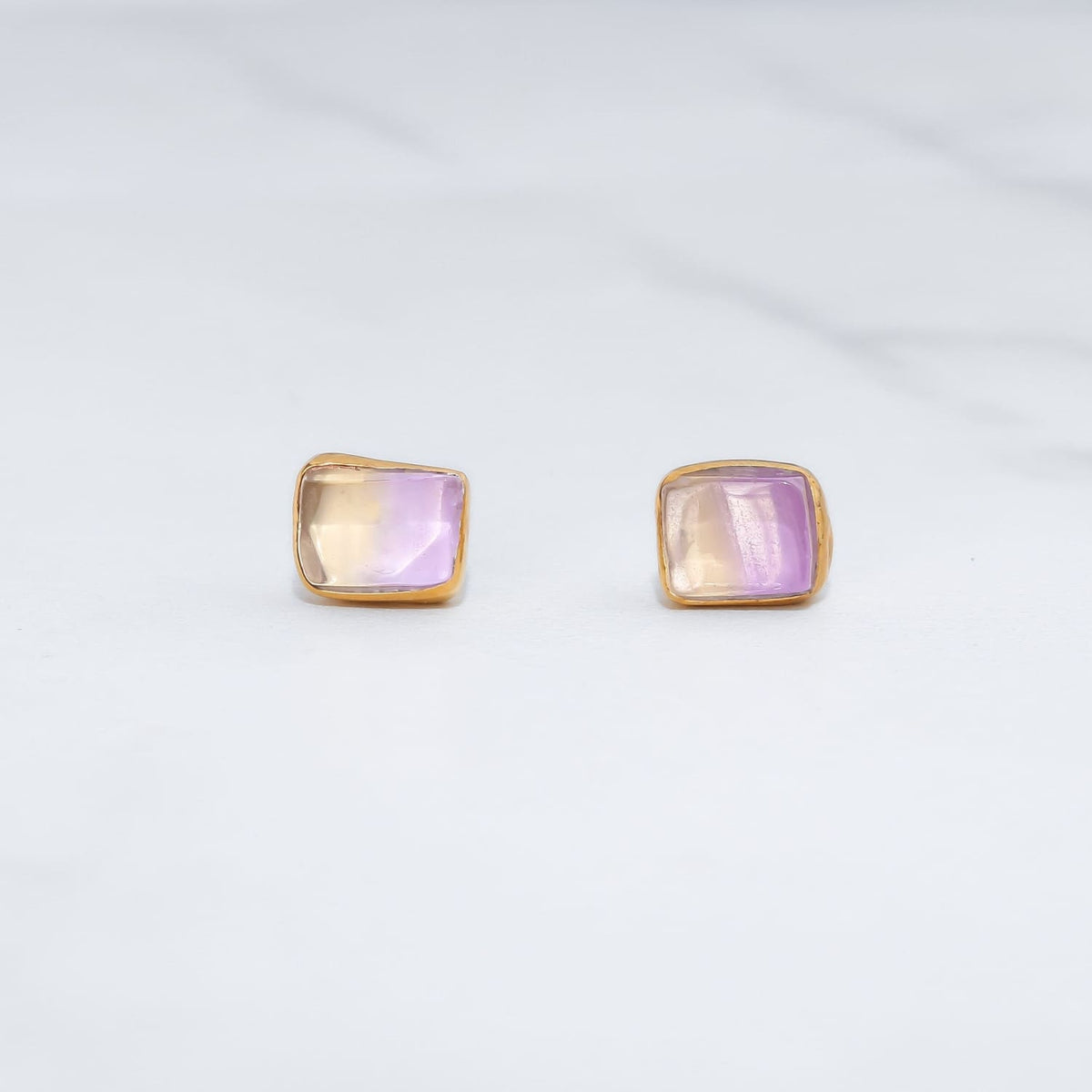 Raw Ametrine Stud Earrings w/ Gold Fill Unique Natural