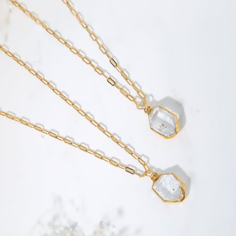 Raw Crystal Necklace with Paperclip Chain Gemstone Jewelry