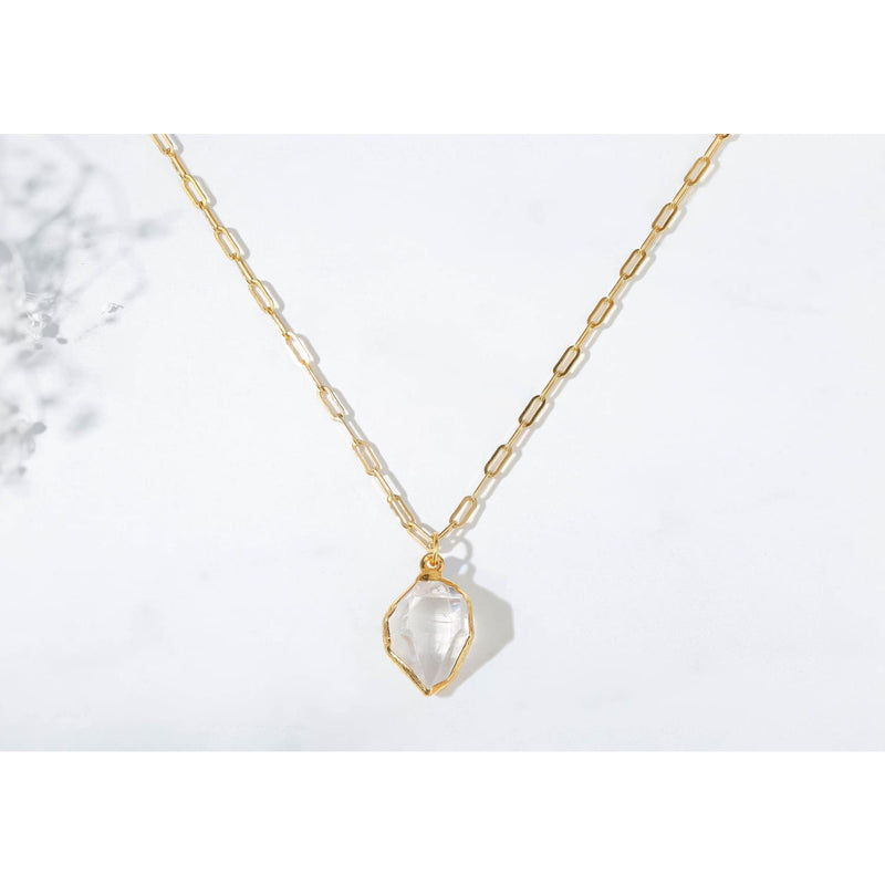 Raw Crystal Necklace with Paperclip Chain Gemstone Jewelry