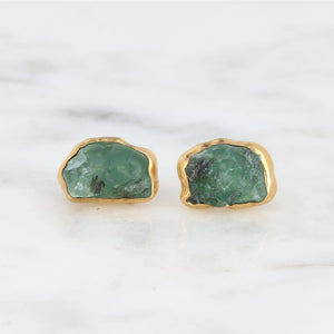 Raw Emerald Earrings • May Birthstone Gift for Her •