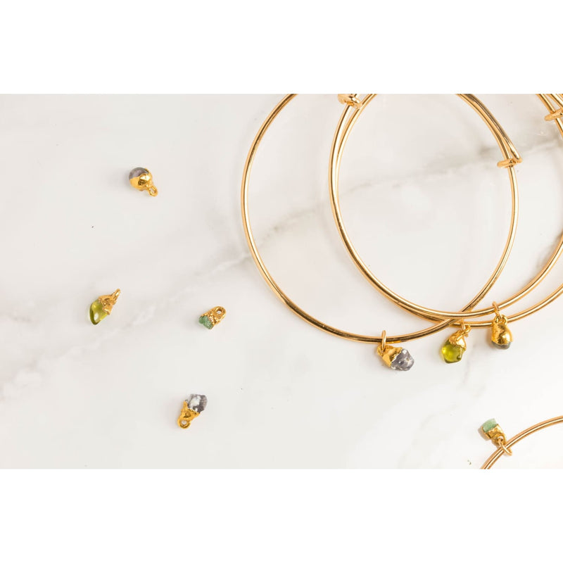 Raw Gemstone Birthstone Bracelet Real Gold Delicate Dainty •
