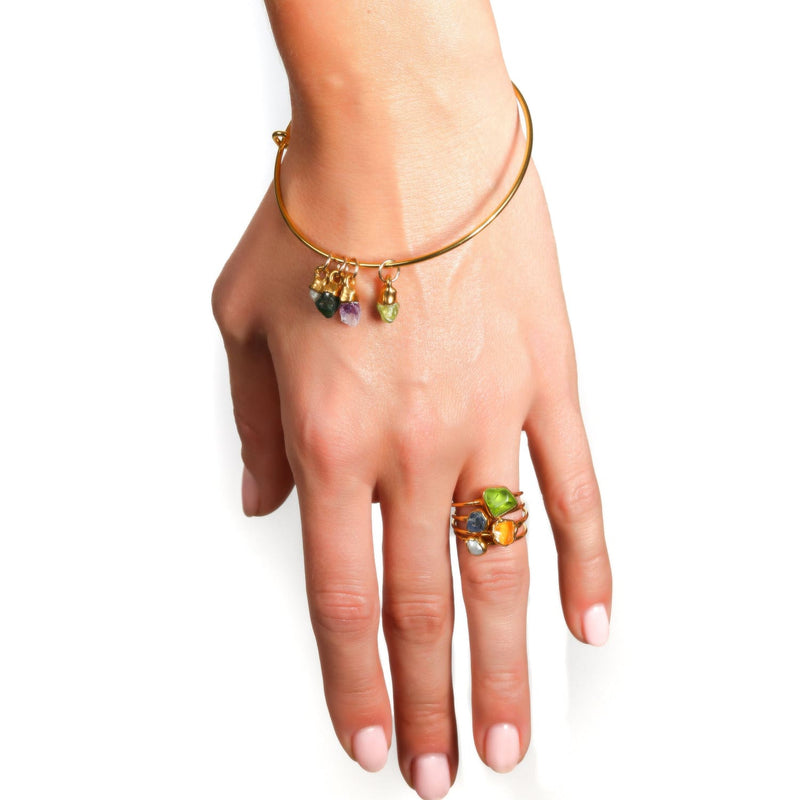 Raw Gemstone Birthstone Bracelet Real Gold Delicate Dainty •