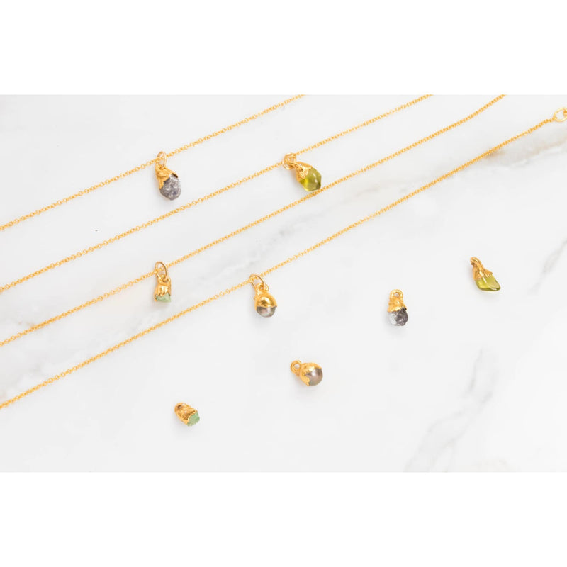 Raw Gemstone Birthstone Bracelet Real Gold Delicate Dainty •
