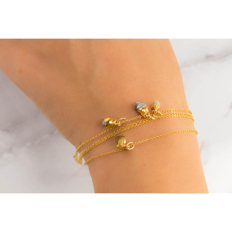 Raw Gemstone Birthstone Bracelet Real Gold Delicate Dainty •