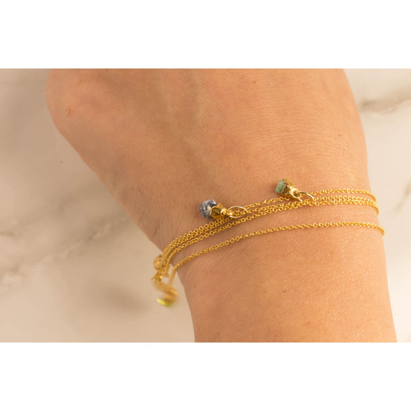 Raw Gemstone Birthstone Bracelet Real Gold Delicate Dainty •
