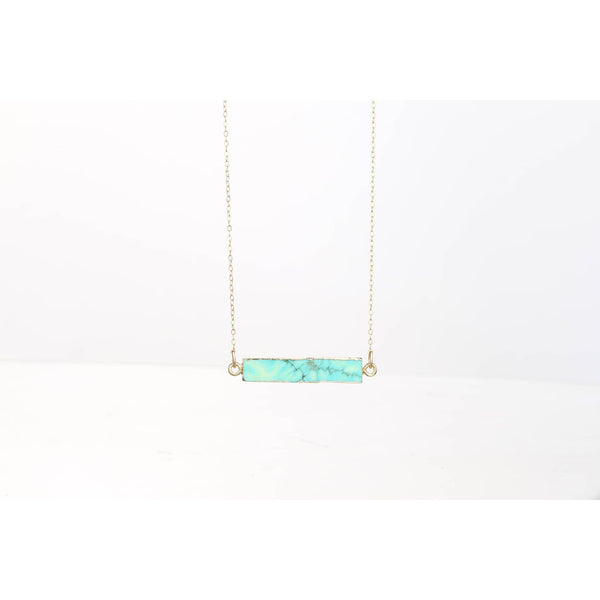 Raw Green Turquoise Bar Necklace • Minimalist Dainty