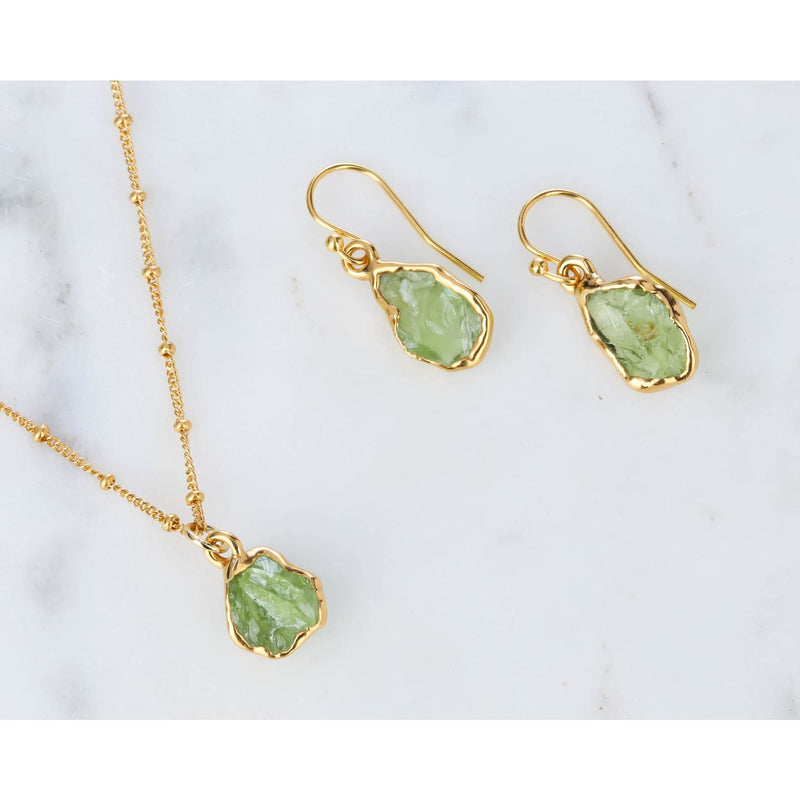 Raw Peridot Necklace Birthstone Leo Delicate Gemstone • 24k