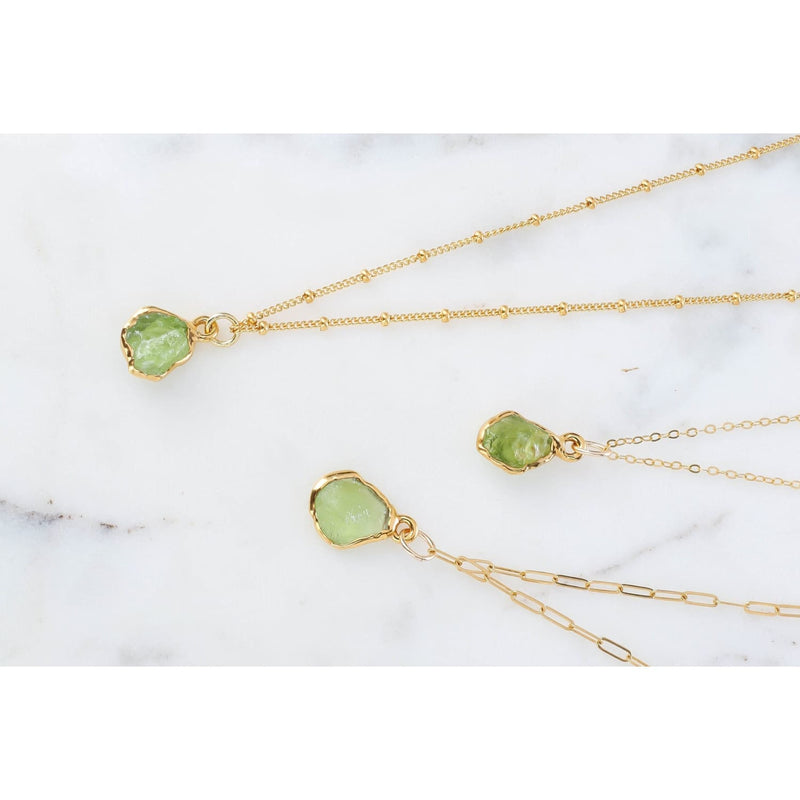 Raw Peridot Necklace Birthstone Leo Delicate Gemstone • 24k